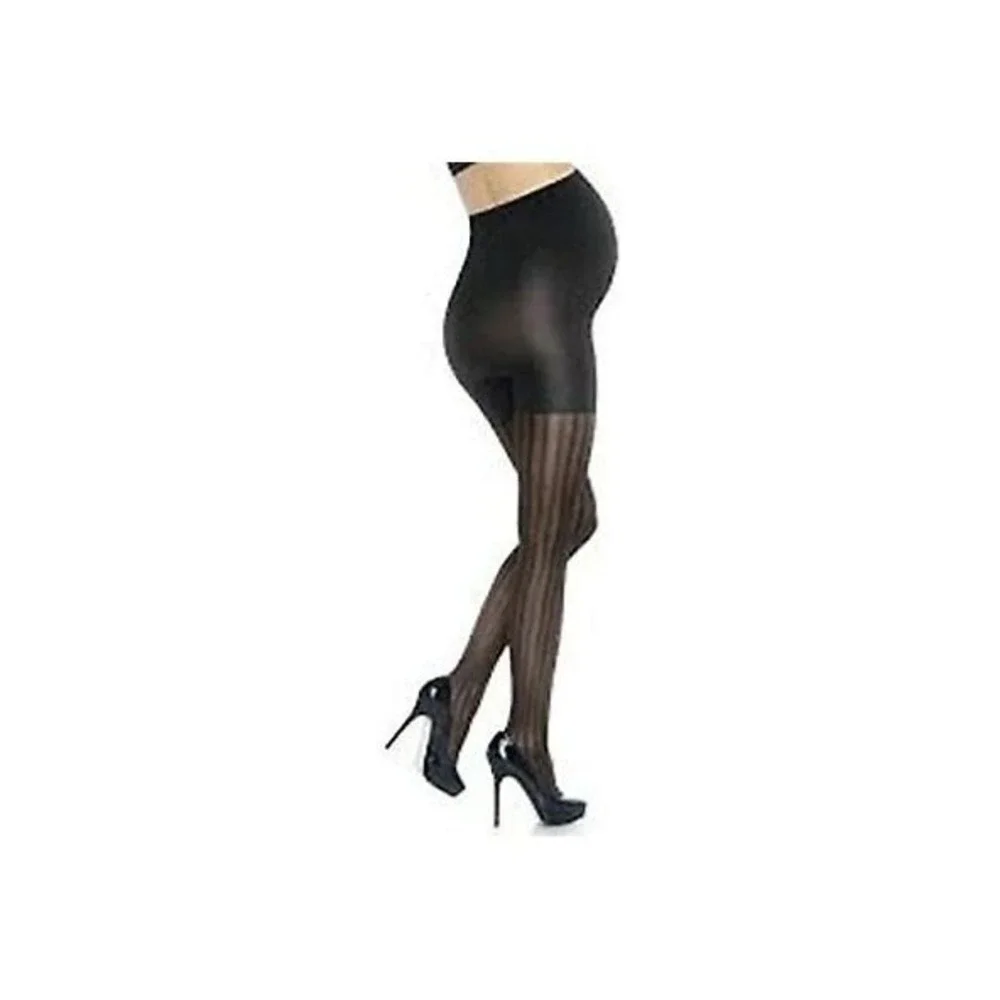 ASSETS  BY SPANX MARVELOUS MAMA MATERNITY‎ TIGHTS Size 3 BLACK OPAQUE STRIPE